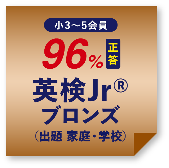 小3〜5会員 96%正答 英検Jr®ブロンズ(出題 家庭・学校)